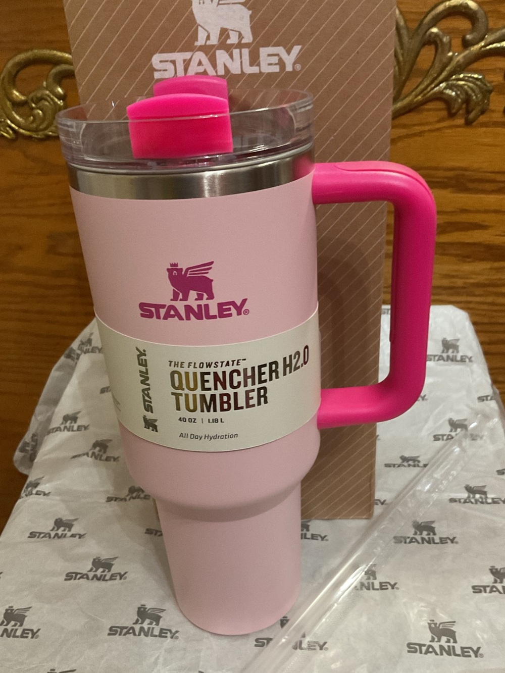 Stanley Pink Travel Tumbler with Bright Pink Handle